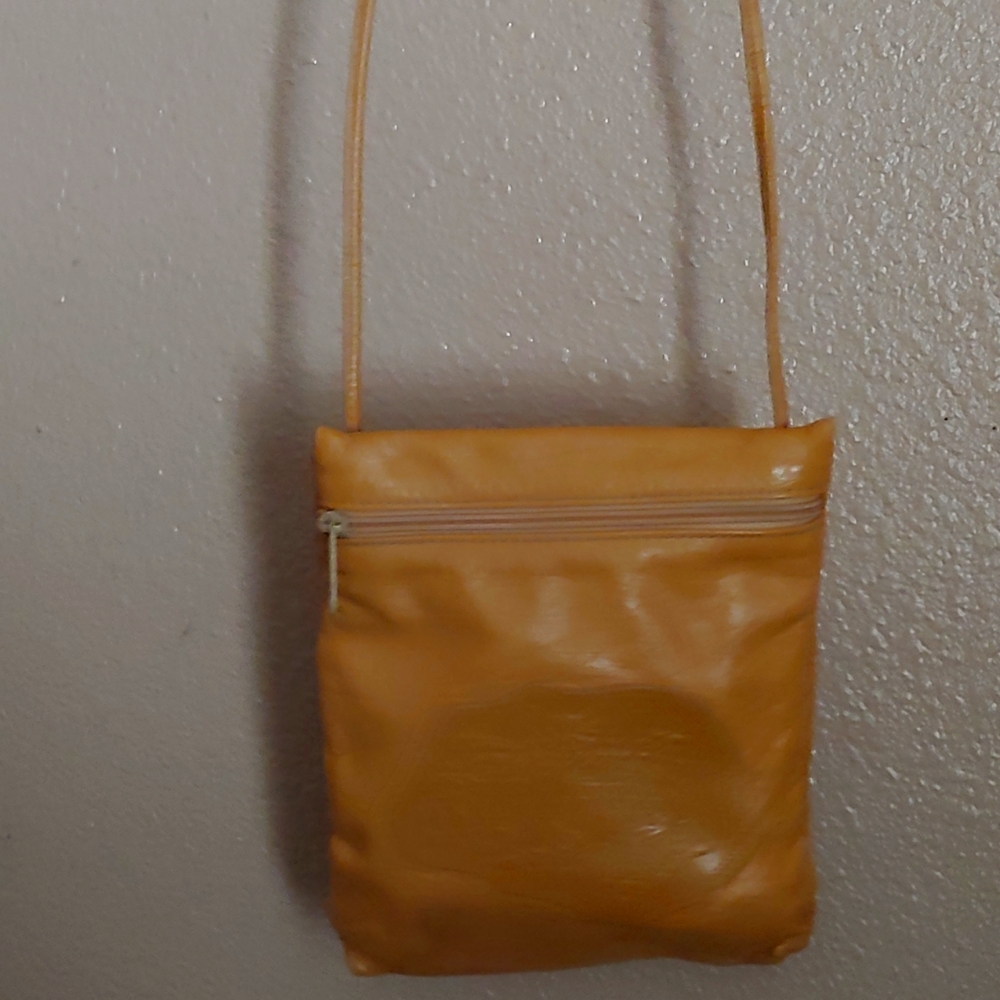Vintage Carlos Falchi Small Crossbody Purse--Tan Leather Embroidered Logo